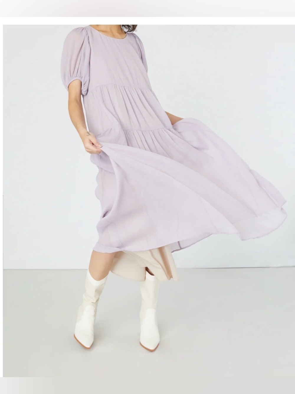Oak+Fort lilac PUFF SLEEVE TIERED DRESS Size XS